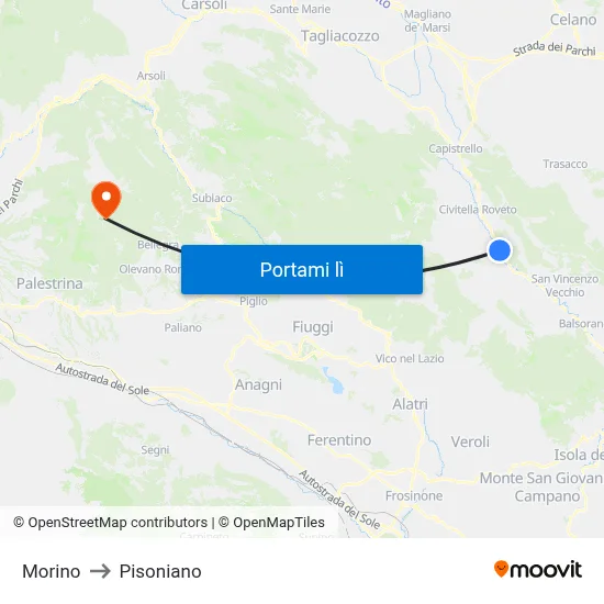 Morino to Pisoniano map