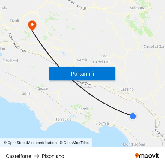 Castelforte to Pisoniano map