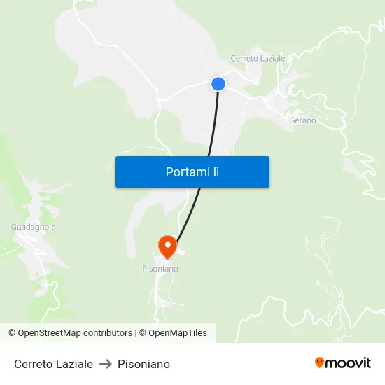 Cerreto Laziale to Pisoniano map