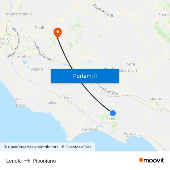 Lenola to Pisoniano map