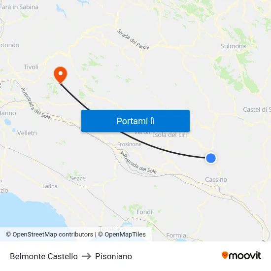 Belmonte Castello to Pisoniano map