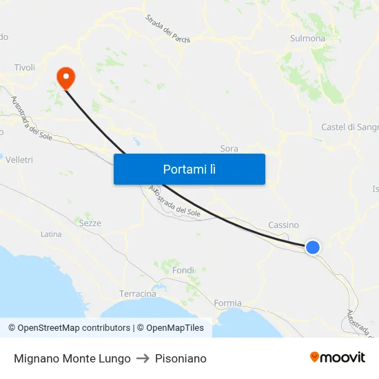 Mignano Monte Lungo to Pisoniano map
