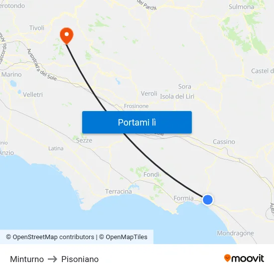 Minturno to Pisoniano map