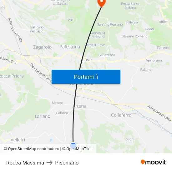 Rocca Massima to Pisoniano map