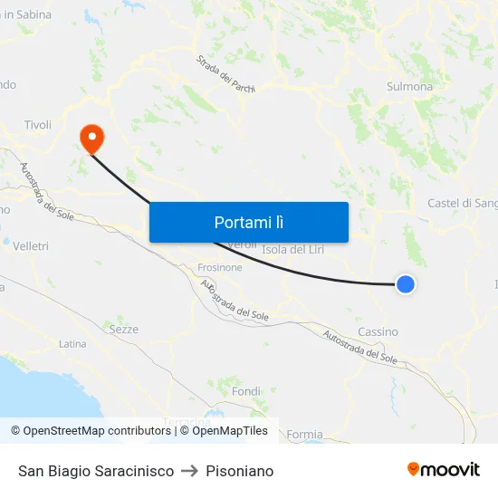 San Biagio Saracinisco to Pisoniano map