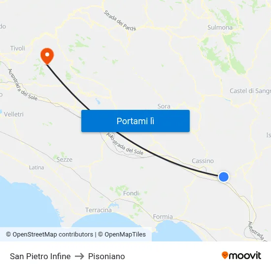San Pietro Infine to Pisoniano map