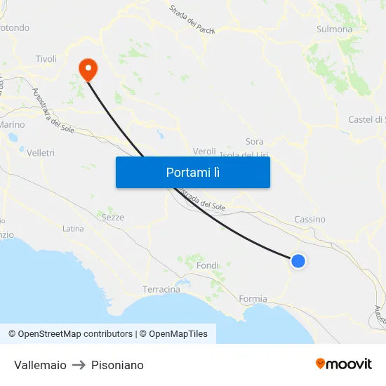 Vallemaio to Pisoniano map