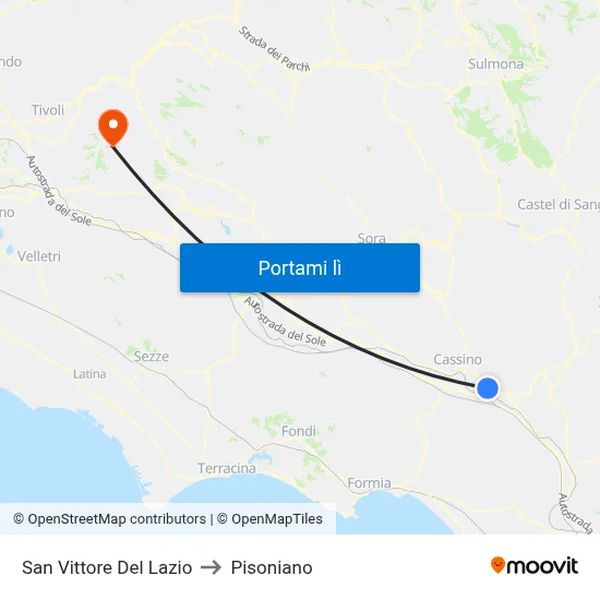 San Vittore Del Lazio to Pisoniano map
