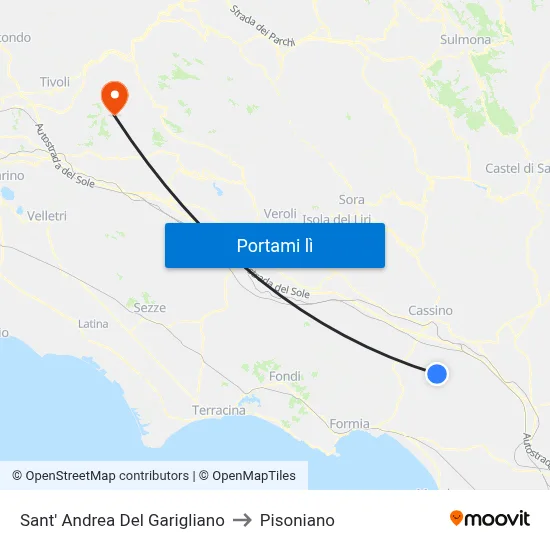 Sant' Andrea Del Garigliano to Pisoniano map