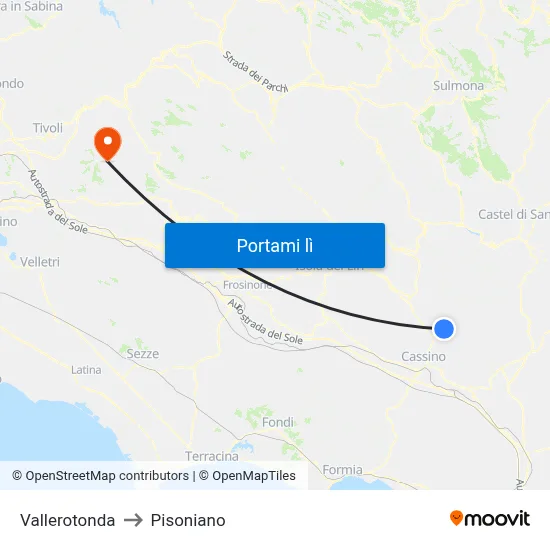 Vallerotonda to Pisoniano map
