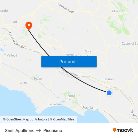 Sant' Apollinare to Pisoniano map
