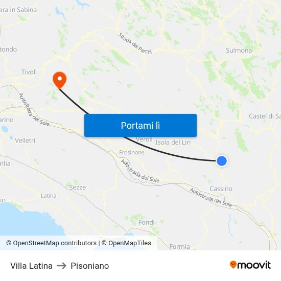 Villa Latina to Pisoniano map