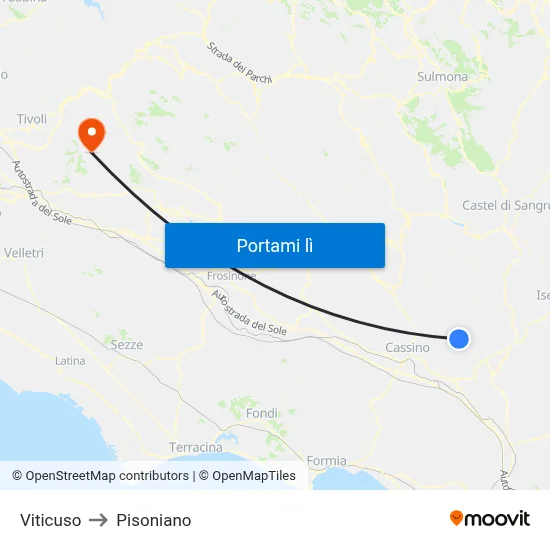 Viticuso to Pisoniano map