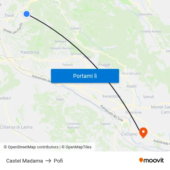 Castel Madama to Pofi map