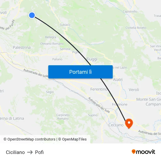 Ciciliano to Pofi map