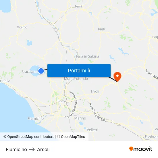 Fiumicino to Arsoli map