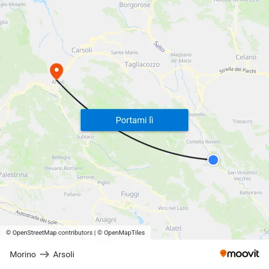 Morino to Arsoli map