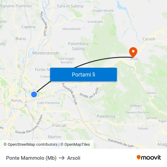 Ponte Mammolo (Mb) to Arsoli map