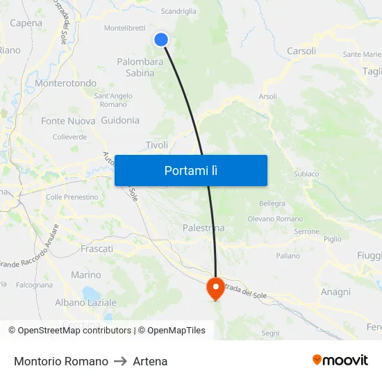 Montorio Romano to Artena map