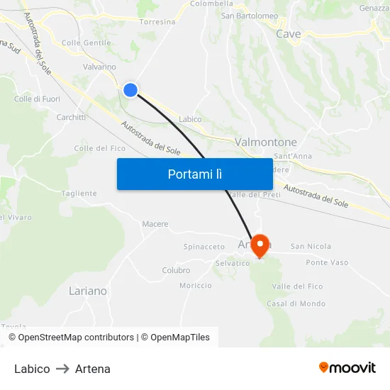 Labico to Artena map