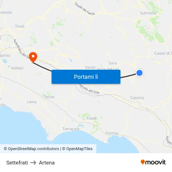 Settefrati to Artena map