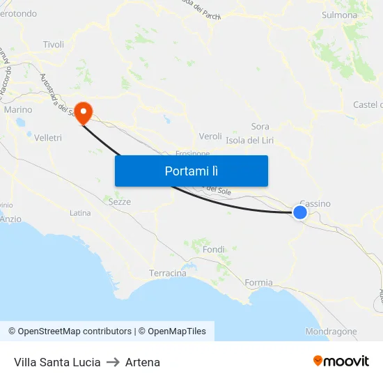 Villa Santa Lucia to Artena map