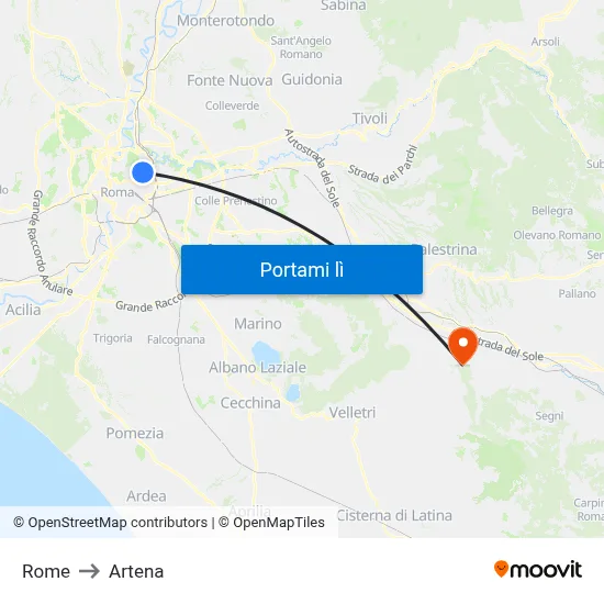 Rome to Artena map