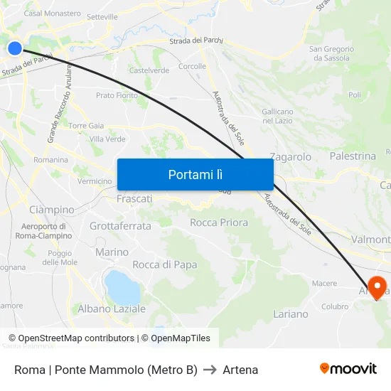 Roma | Ponte Mammolo (Metro B) to Artena map