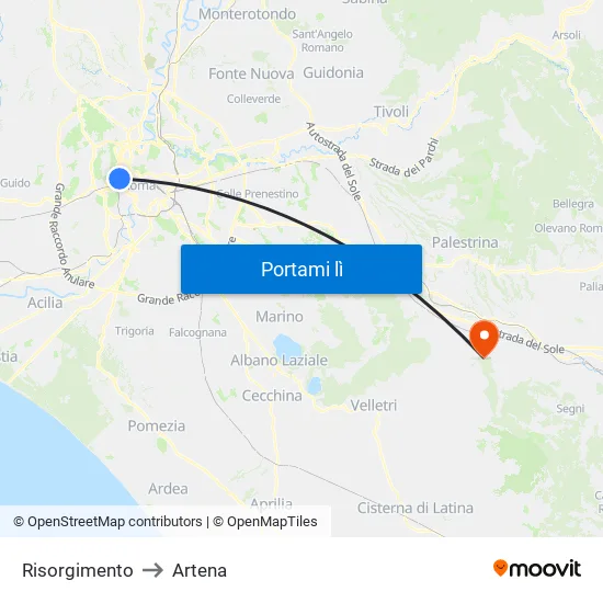 Risorgimento to Artena map