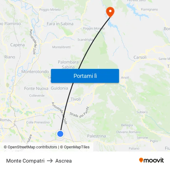 Monte Compatri to Ascrea map