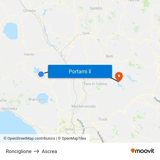 Ronciglione to Ascrea map