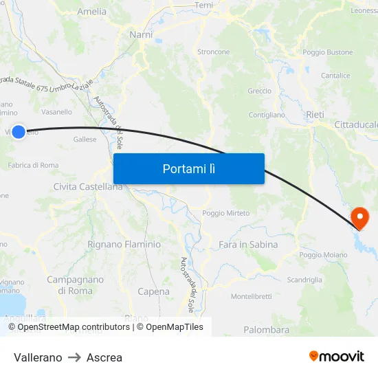Vallerano to Ascrea map