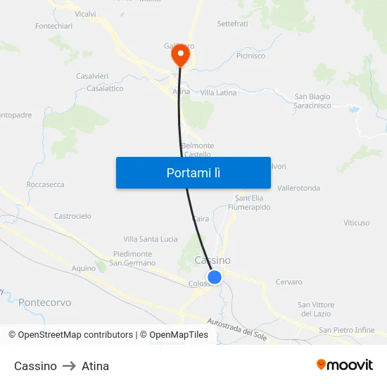 Cassino to Atina map