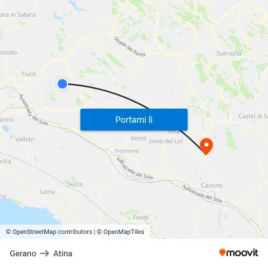 Gerano to Atina map