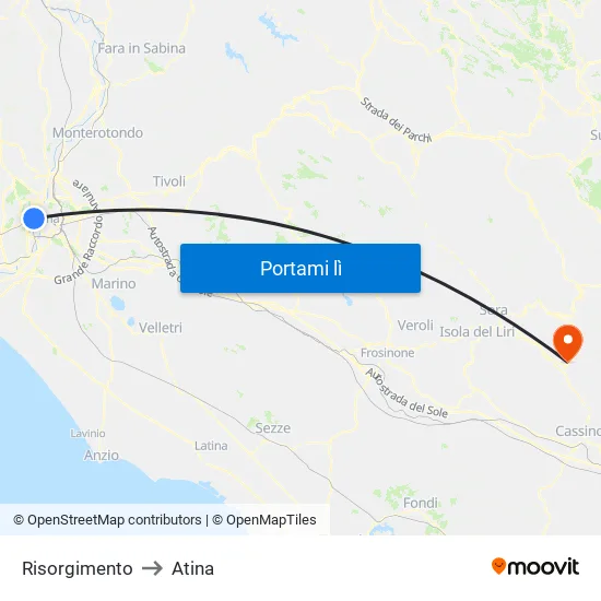 Risorgimento to Atina map