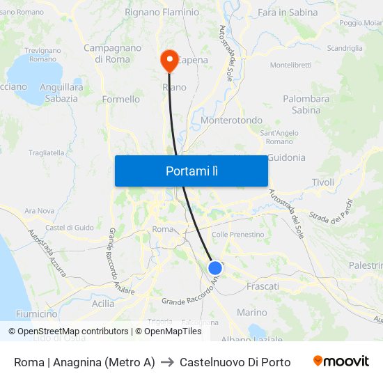 Roma | Anagnina (Metro A) to Castelnuovo Di Porto map