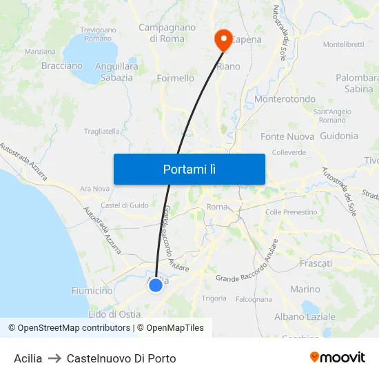 Acilia to Castelnuovo Di Porto map