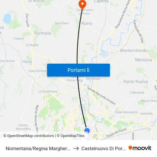 Nomentana/Regina Margherita to Castelnuovo Di Porto map