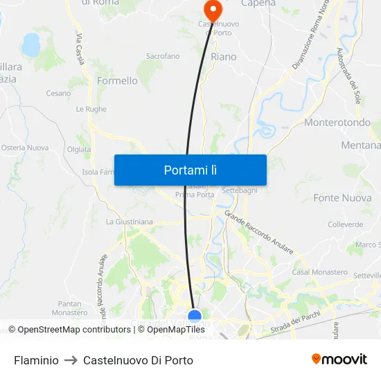 Flaminio to Castelnuovo Di Porto map