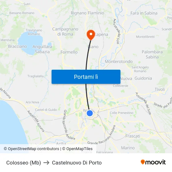 Colosseo (Mb) to Castelnuovo Di Porto map