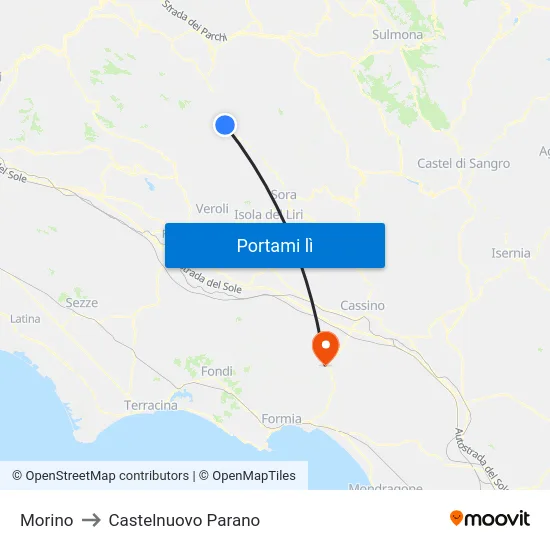 Morino to Castelnuovo Parano map
