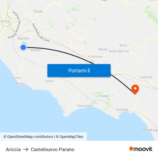 Ariccia to Castelnuovo Parano map