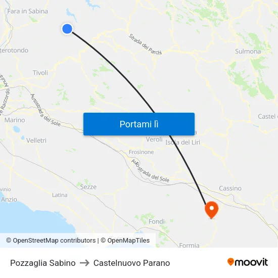 Pozzaglia Sabino to Castelnuovo Parano map