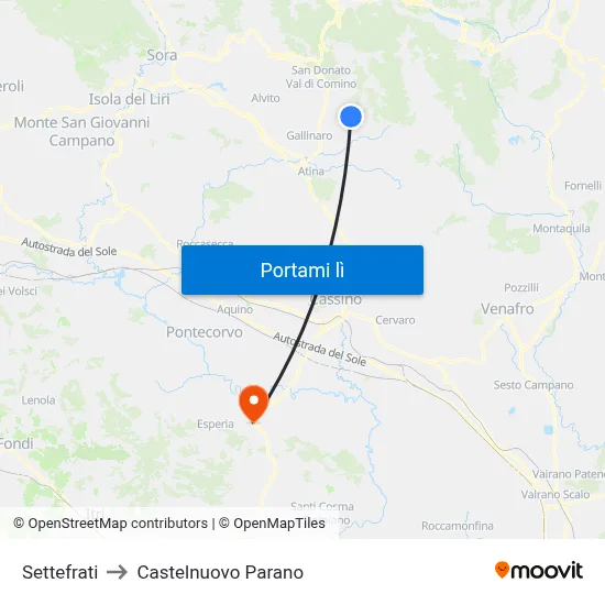 Settefrati to Castelnuovo Parano map