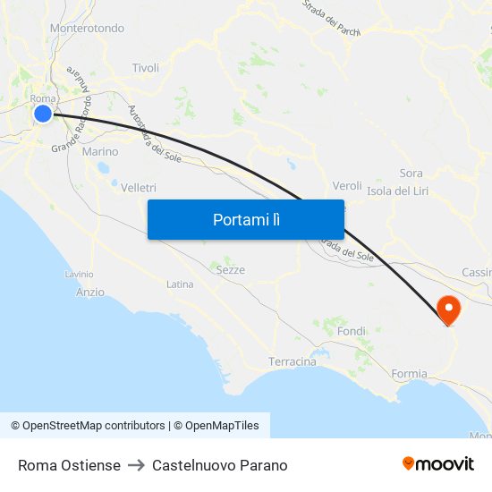 Roma Ostiense to Castelnuovo Parano map