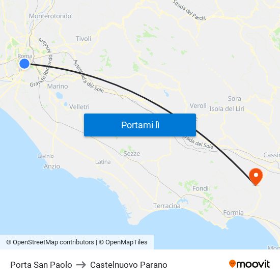 Porta San Paolo to Castelnuovo Parano map