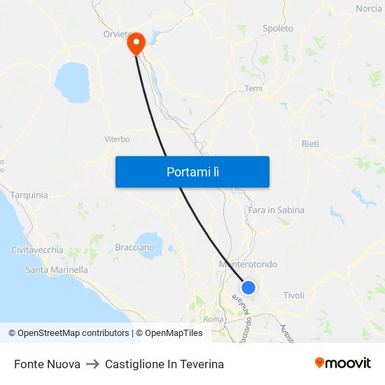 Fonte Nuova to Castiglione In Teverina map