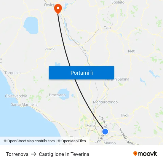 Torrenova to Castiglione In Teverina map