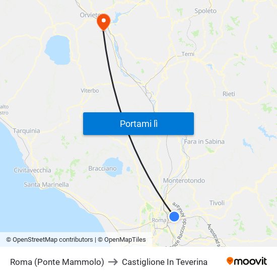 Roma (Ponte Mammolo) to Castiglione In Teverina map