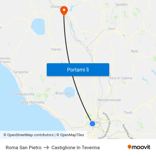 Roma San Pietro to Castiglione In Teverina map